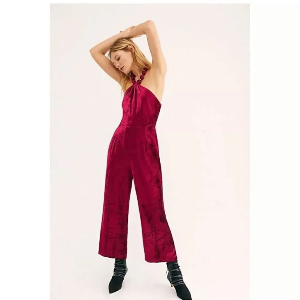 Samantha Pleet FP Jumpsuit Garnet Red Silk velvet